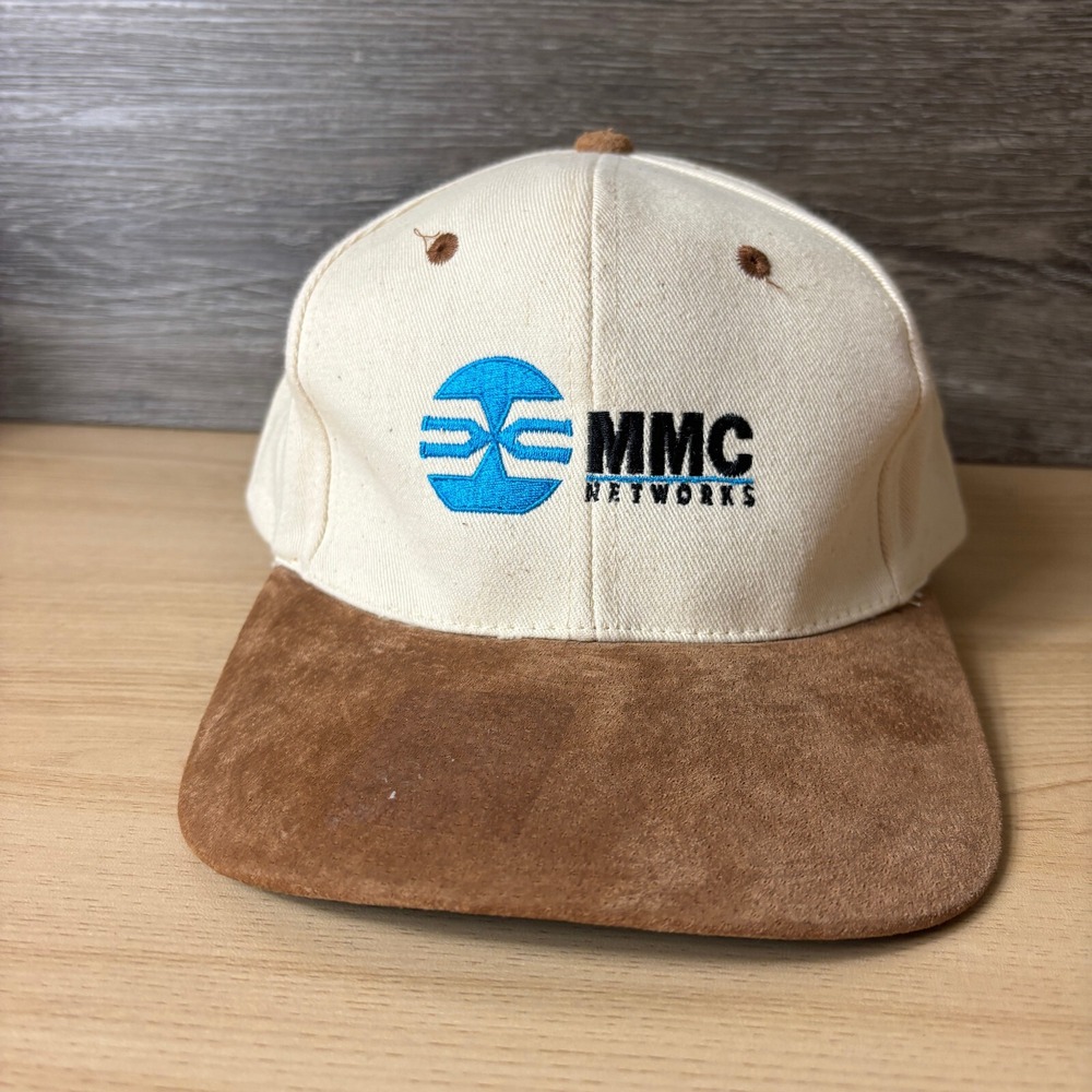 Vintage MMC Networks Hat Cap Strap Off White Brown 1997 Adjustable